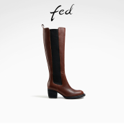 fed真皮长靴冬季靴子加绒瘦瘦靴粗跟时装靴女款R1128-ZFA557