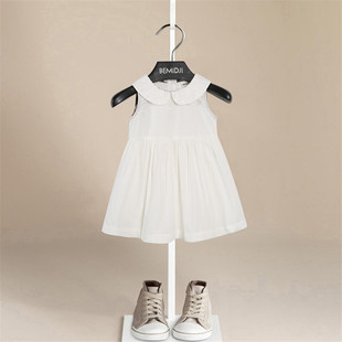 女童白色连衣裙伯米吉品牌夏装儿童洋气公主裙时髦纯棉宝宝背心裙