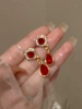 小巧精致巴洛克红色宝石，镶钻银耳环新娘订婚红色，耳钉耳夹新年耳饰