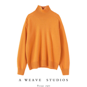 显白到惊叹!橘色羊绒针织衫，高领毛衣宽松加厚套头纯羊绒打底衫
