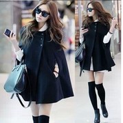 外贸 时尚 日系女装 韩版 超酷黑色斗篷风衣 女款