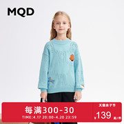 mqd童装女童毛衣针织衫，2023秋冬半高领羊毛混纺复古儿童上衣