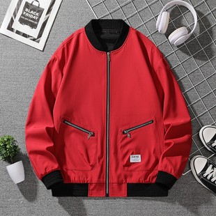 品牌高档红色男装本命年男士，中国红夹克，大红时尚立领休闲茄克外套