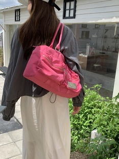 肥肥自制韩国博主2023玫红色大容量包包女士尼龙单肩手提包包