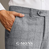 吉约蒙羊毛西裤男灰色，格子商务休闲直筒毛呢，西服西装裤子修身冬季