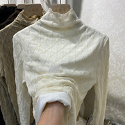 加绒加厚蕾丝打底衫女秋冬洋气内搭高领时尚保暖白色春季网纱上衣
