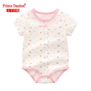 2024夏季婴儿宝宝三角哈衣短袖薄款公主粉色小草莓包屁衣夏装
