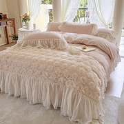 公主风蕾丝四件套纯棉全棉立体玫瑰少女法式床单高档被套床上用品