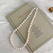阿施琦 7.5-8.5mm白色淡水珍珠项链女强光天然带螺纹 送妈妈婆婆