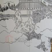 定制中式浮雕硬包背景墙，炫彩皮雕沙发客厅山水画，卧室电视床头软包