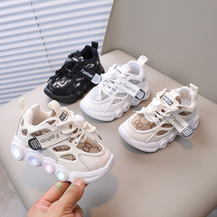 基诺浦春秋LED灯鞋儿童鞋织带布面透气小童1-6岁发光鞋休闲运