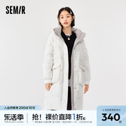 森马羽绒服女白色中长款白鸭绒(白鸭绒)冬季宽松加厚面包服女款小个子外套