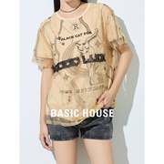 Basic House/百家好休闲风短袖T恤女夏2024夏季圆领短袖上衣