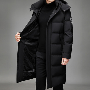 韩版时尚长款冬装式羽绒服青年带帽拉链保暖开衫外套风衣