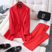 加肥加大码西装女西服商务两件套职业装套装大码红色外套女200斤1