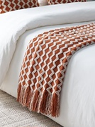北欧ins针织毛线毯(毛线毯，)沙发装饰毯床尾巾黄色搭巾样板房长款