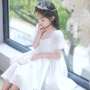 女童礼服白色公主蓬蓬裙，儿童小主持人走秀高端钢琴演奏演出服夏季