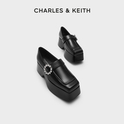 CHARLES&KEITH春季女鞋SL1-81790002扣带厚底高跟乐福鞋单鞋女鞋