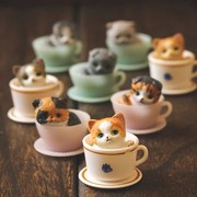 茶杯加菲猫蓝花猫折耳狗狗小猫咪小狗狗桌面装饰玩偶玩具蛋糕摆件