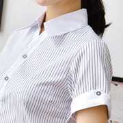 银行衬衫女短袖修身大码黑白，竖条纹职业装工装，长袖衬衣工作服上衣