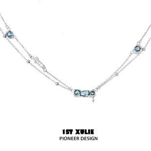 1stxulie纯银锆石项链原创小众，设计高级感双层锁骨，链毛衣链女