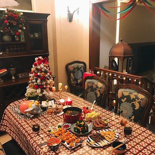 懒咚猫复古桌布美式桌垫红色餐桌，台布新年圣诞，茶几桌布圆餐桌垫