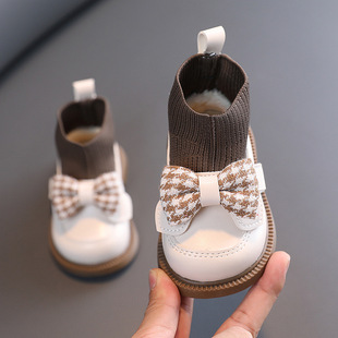 宝宝公主皮鞋秋冬女童袜子短靴防滑1一2岁婴童学步鞋软底靴子加绒
