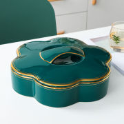 金裕尊干果盘零食盘糖果盒干果盒收纳盒陶瓷果盘分格带盖创意现代