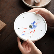 手绘墨画鱼戏陶瓷茶盘小型干泡盘家用茶台沥水单独中式功夫茶托盘