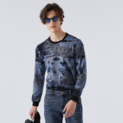 LIU·JO UOMO灰蓝色男士设计感时尚舒适圆领长袖T恤扎染印花秋季