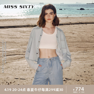 Miss Sixty2024春季牛仔衬衫女含天丝翻领美式复古长袖单排扣