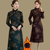 中国复古风加绒加厚改良旗袍连衣裙，秋冬女士高贵气质优雅裙子