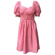 短袖短裙干枯玫瑰紫色，法式复古超仙泡泡袖森女系连衣裙