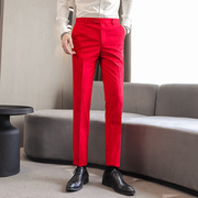 春季工作西服裤子胖人加肥加大码，修身西裤商务正装红色西装裤6xxl