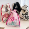 小众玫瑰花朵针织背心手拎包，女彩虹马甲手提包，复古数字编织手腕包