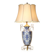 欧式青花陶瓷配铜台灯，美式高档别墅客厅，卧室大气奢华灯具摆件