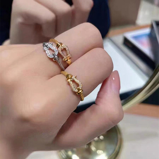 原创定制 韩国欧美个性简约金属夸张食指微镶马蹄戒指饰品女指环