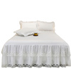 韩式白色蕾丝床裙单件床罩刺绣花边三件套1.8m防滑床单防尘罩