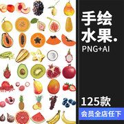 水彩手绘水果鲜榨果汁木瓜奶茶店铺菜单广告海报PNG+AI图片素材