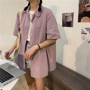 港味复古短袖衬衫女设计感小众甜美衬衣夏季新款百搭宽松外套上衣