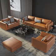 意式轻奢极简真皮沙发，组合客厅现代北欧风，棕色三人皮艺沙发小户型