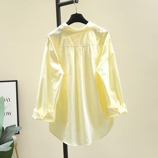 黄色淡雅风气质百搭长袖衬衫，女2024春装韩版宽松休闲衬衣上衣