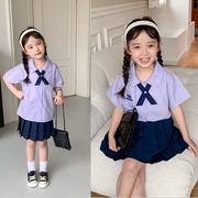 夏装女童jk制服学院，风衬衫半身裙泰式校服男童，小学生毕业班服套装