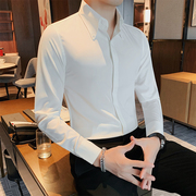 长袖衬衫男春秋季商务修身V领西装白衬衣男士高级感百搭上衣