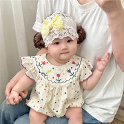 婴儿帽子夏季薄款新生女童护头囟门，公主发带小月龄女宝宝假发头饰