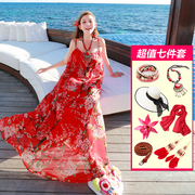 夏大码雪纺胖MM海边度假沙滩裙套装波西米亚长裙泰国连衣裙海滩裙