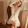 睡裙吊带纯欲白色小胸秋季v领短裙火辣透明显瘦情趣诱惑性感睡衣