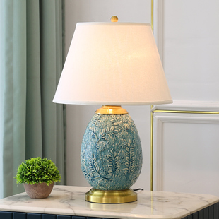 美式陶瓷台灯创意雕花卧室，温馨床头灯地中海台灯装饰客厅书房