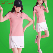 高尔夫女装套装夏季时尚短袖t恤运动Polo衫 golf服装短裙子半身裙