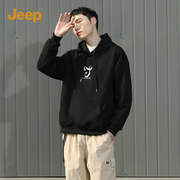 jeep吉普美式黑色连帽卫衣，2024年春秋季宽松休闲上衣情侣款外套